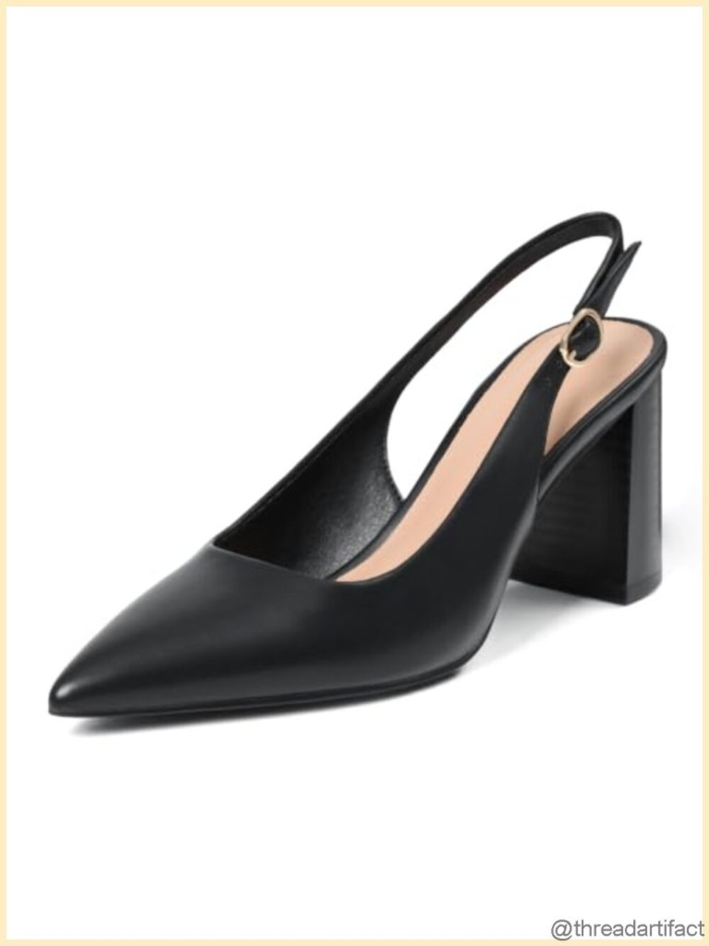 Slingback Chunky Heels Pointed Closed Toe Faux Leather Pumps